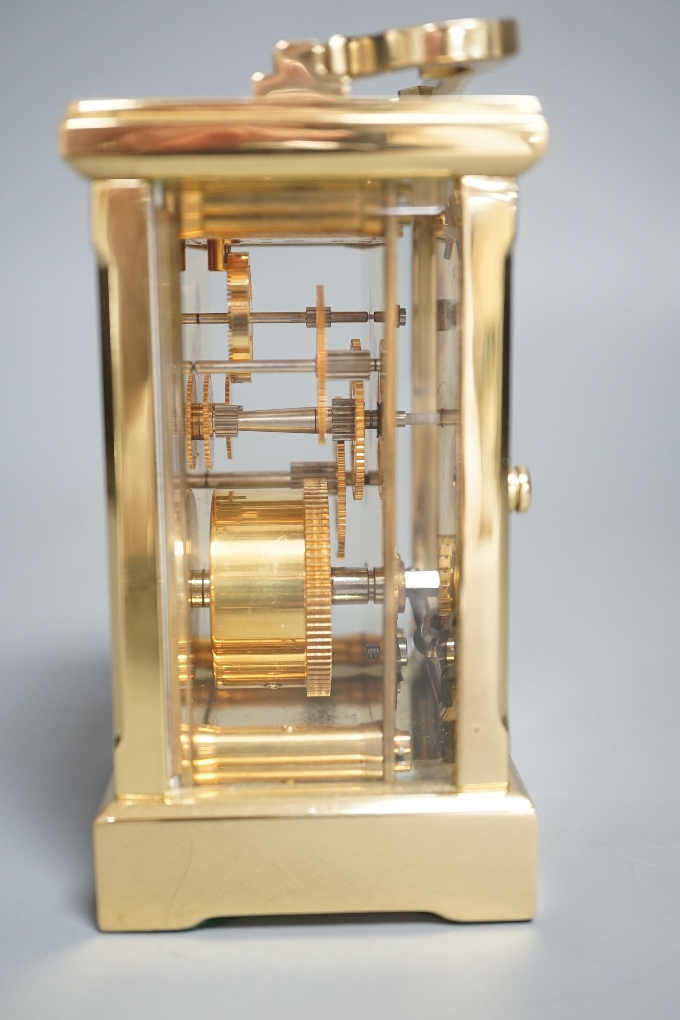 A Thos. Russell &Son brass carriage timepiece with key